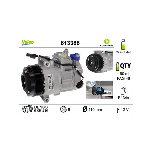 Kompressor, klimatanläggning 12V Valeo Valeo core-flex 813388 VALEO Kompressor, klimatanläggning 12V Valeo Valeo core-flex 813388 VALEO