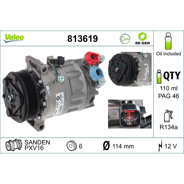 Kompressor, klimatanläggning 12V Valeo 813619 VALEO