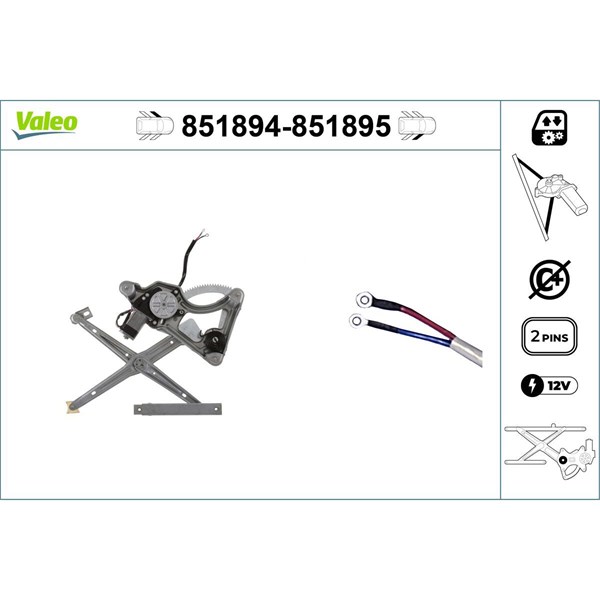 Fönsterhiss 12V, Vänster fram Valeo 851894 VALEO