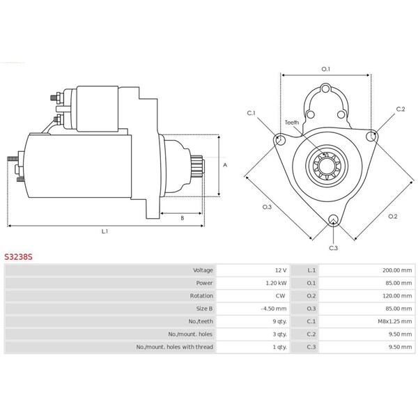 Startmotor 12V As-pl S3238S AS-PL