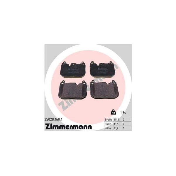 Bromsbeläggsats, Framaxel Zimmermann 25028.160.1 ZIMMERMANN