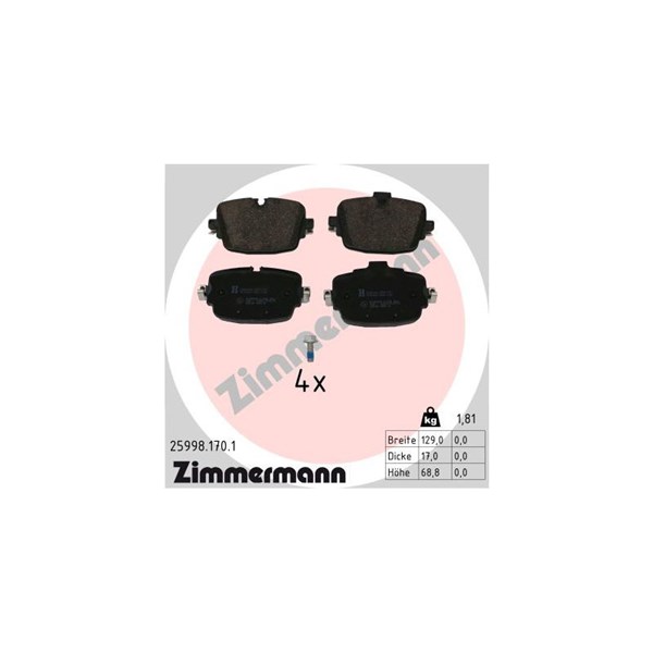 Bromsbeläggsats, Bakaxel Zimmermann 25998.170.1 ZIMMERMANN