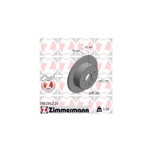 Bromsskiva Solid, Bakaxel Zimmermann 590.2842.20 ZIMMERMANN