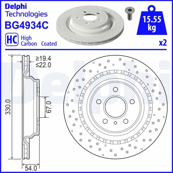 Bromsskiva Ventilerad, Bakaxel Delphi BG4934C DELPHI Bromsskiva Ventilerad, Bakaxel Delphi BG4934C DELPHI