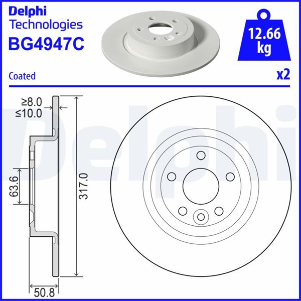 Bromsskiva Solid, Bakaxel Delphi BG4947C DELPHI Bromsskiva Solid, Bakaxel Delphi BG4947C DELPHI