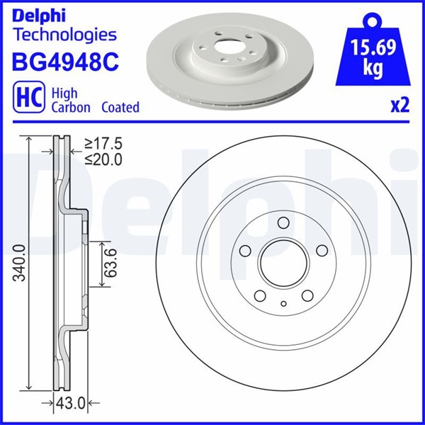 Bromsskiva Ventilerad, Bakaxel Delphi BG4948C DELPHI