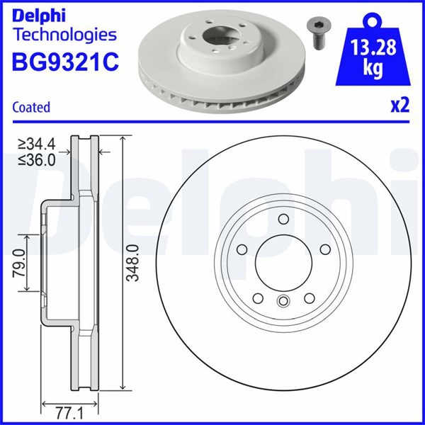 Bromsskiva Ventilerad, Framaxel Delphi BG9321C DELPHI
