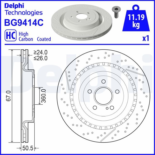 Bromsskiva Hålad/ventilerad, Bakaxel Delphi BG9414C DELPHI