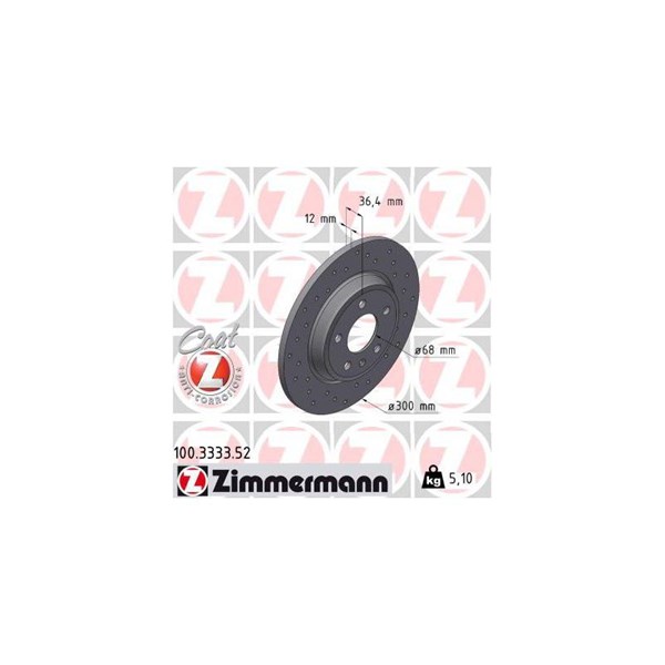 Bromsskiva Solid, Bakaxel Zimmermann 100.3333.52 ZIMMERMANN