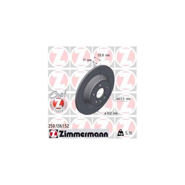Bromsskiva Solid, Bakaxel Zimmermann 250.1361.52 ZIMMERMANN