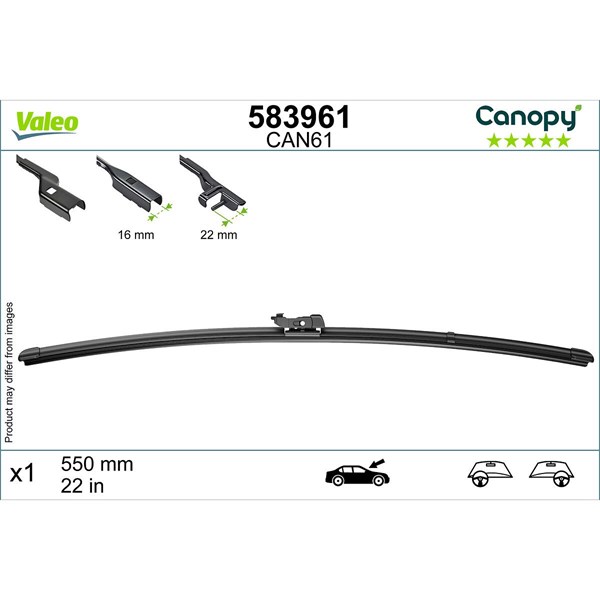 Torkarblad, Förarsida, Passagerarsida Valeo 583961 VALEO