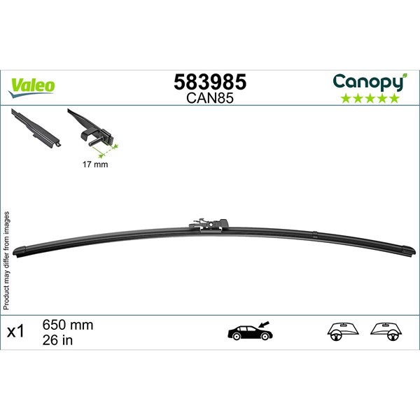 Torkarblad, Förarsida, Mitt, Passagerarsida Valeo 583985 VALEO