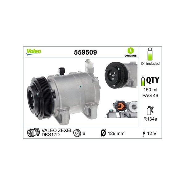 Kompressor, klimatanläggning 12V Valeo 559509 VALEO Kompressor, klimatanläggning 12V Valeo 559509 VALEO