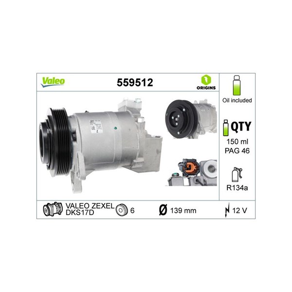 Kompressor, klimatanläggning 12V Valeo 559512 VALEO