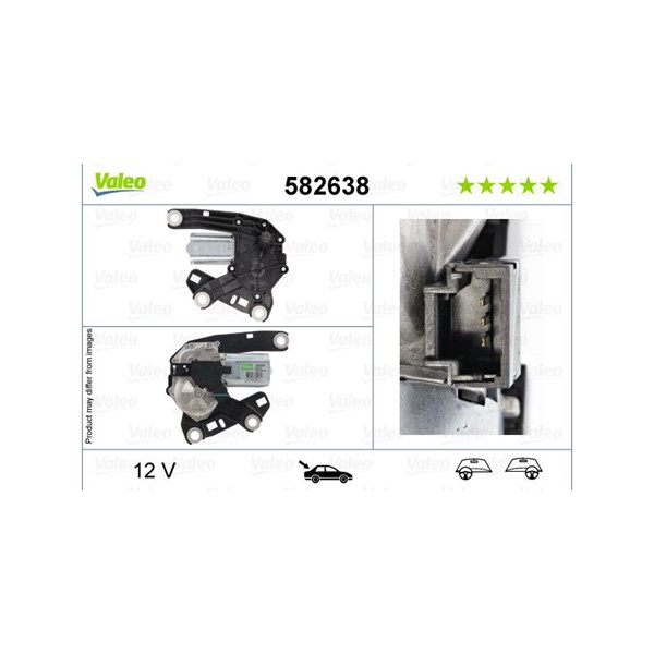 Torkarmotor 12V, Vänster bak Valeo 582638 VALEO