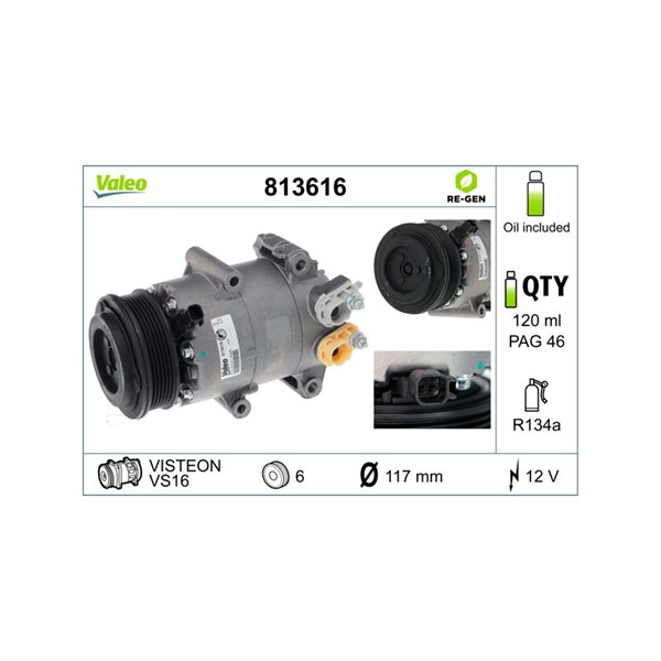Kompressor, klimatanläggning 12V Valeo 813616 VALEO