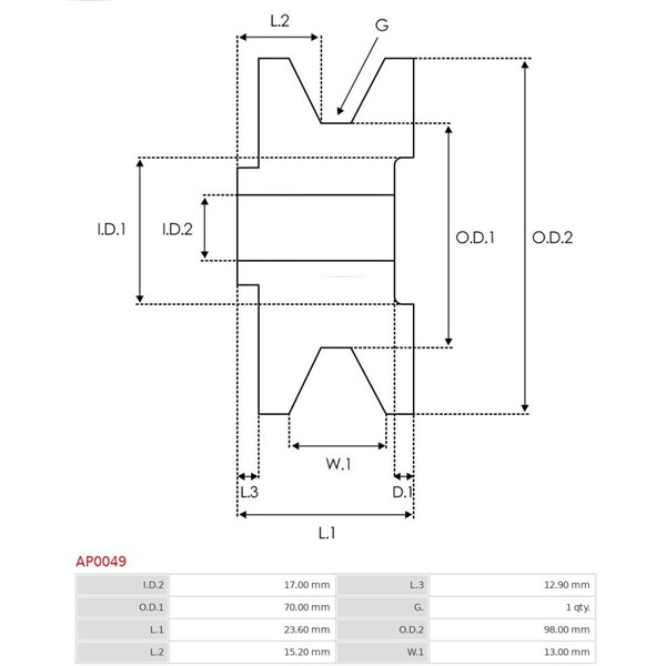 Remskiva, generator As-pl AP0049 AS-PL