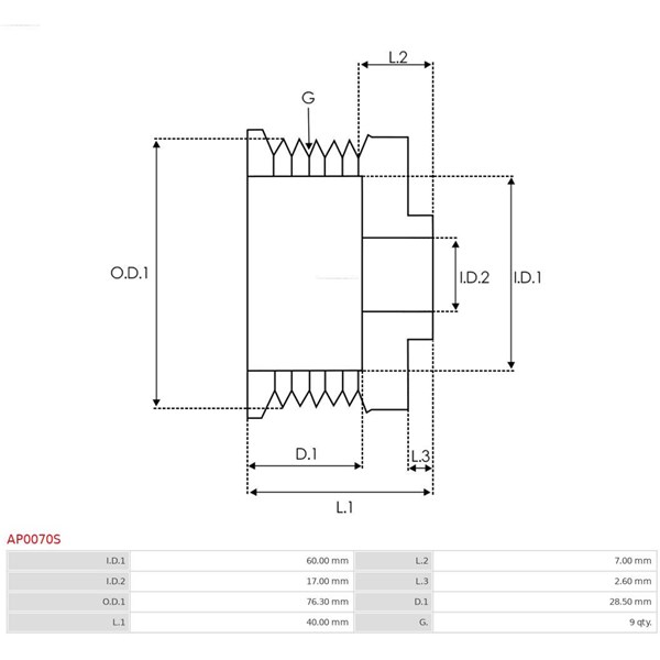 Remskiva, generator As-pl AP0070S AS-PL Remskiva, generator As-pl AP0070S AS-PL