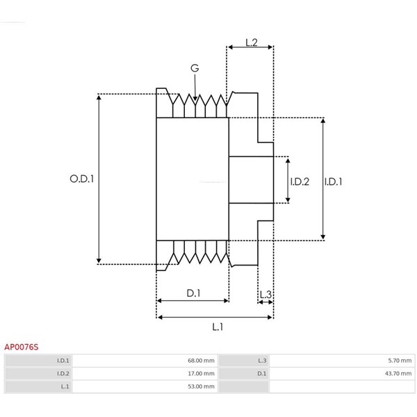 Remskiva, generator As-pl AP0076S AS-PL Remskiva, generator As-pl AP0076S AS-PL