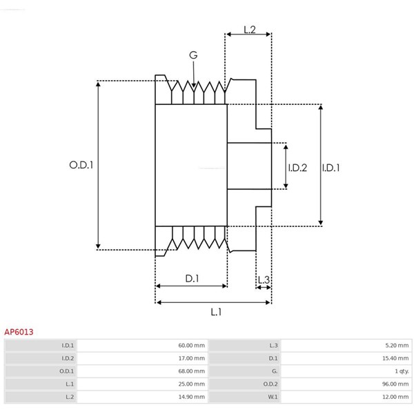 Remskiva, generator As-pl AP6013 AS-PL