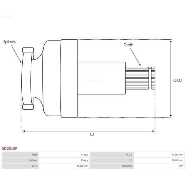 Drev, startmotor As-pl SD2019P AS-PL Drev, startmotor As-pl SD2019P AS-PL