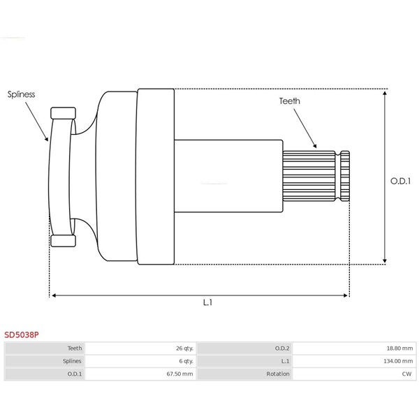 Drev, startmotor As-pl SD5038P AS-PL Drev, startmotor As-pl SD5038P AS-PL