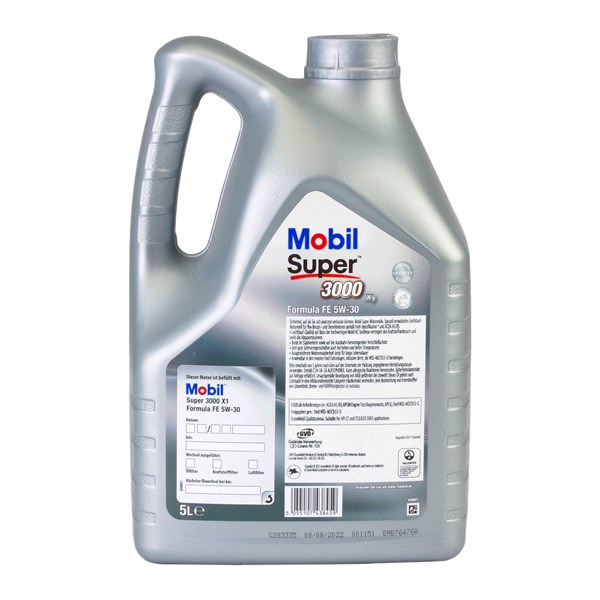 Motorolja Mobil Super 3000 X1 Formula FE 5W-30 A5/B5, 5l MOBIL Motorolja Mobil Super 3000 X1 Formula FE 5W-30 A5/B5, 5l MOBIL