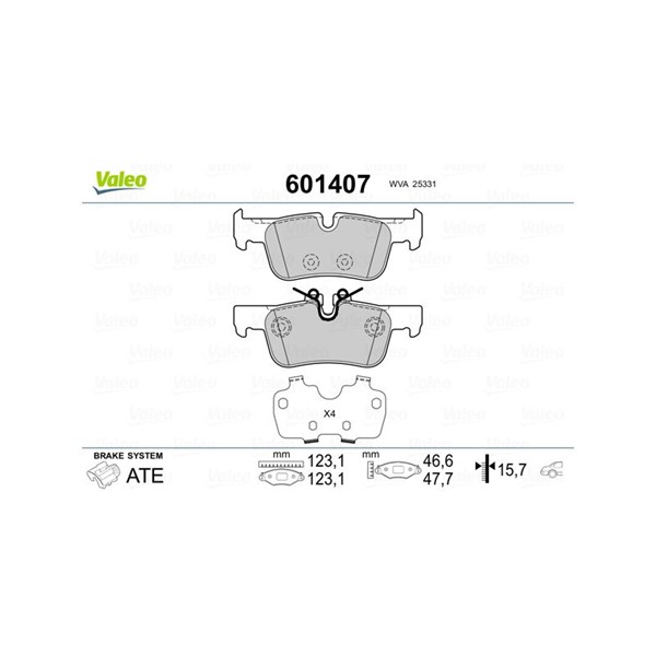 Bromsbeläggsats, Bakaxel Valeo 601407 VALEO