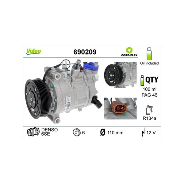 Kompressor, klimatanläggning 12V Valeo 690209 VALEO