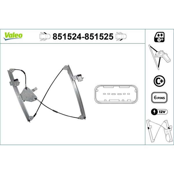 Fönsterhiss 12V, Vänster fram Valeo 851524 VALEO