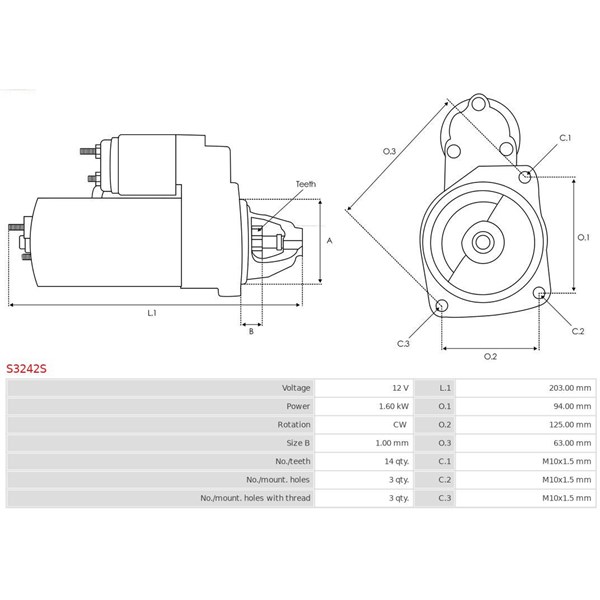 Startmotor 12V As-pl S3242S AS-PL