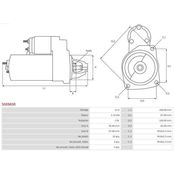 Startmotor 12V As-pl S0096SR AS-PL