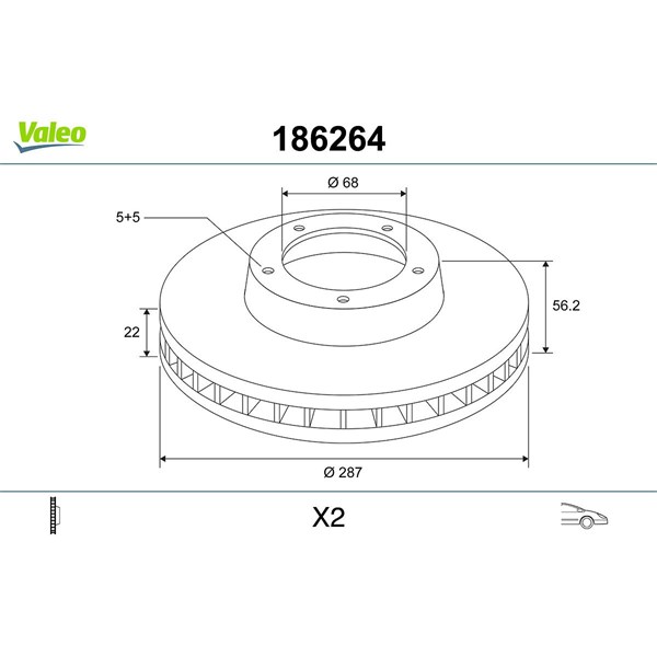 Bromsskiva Ventilerad, Framaxel Valeo 186264 VALEO Bromsskiva Ventilerad, Framaxel Valeo 186264 VALEO