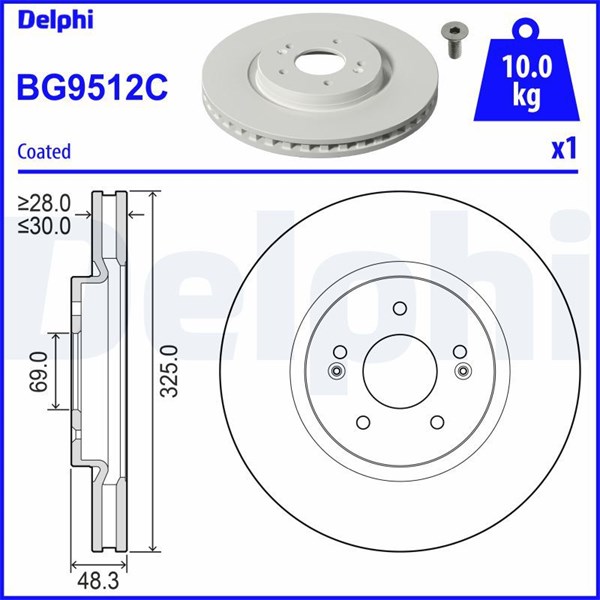 Bromsskiva Ventilerad, Framaxel Delphi BG9512C DELPHI