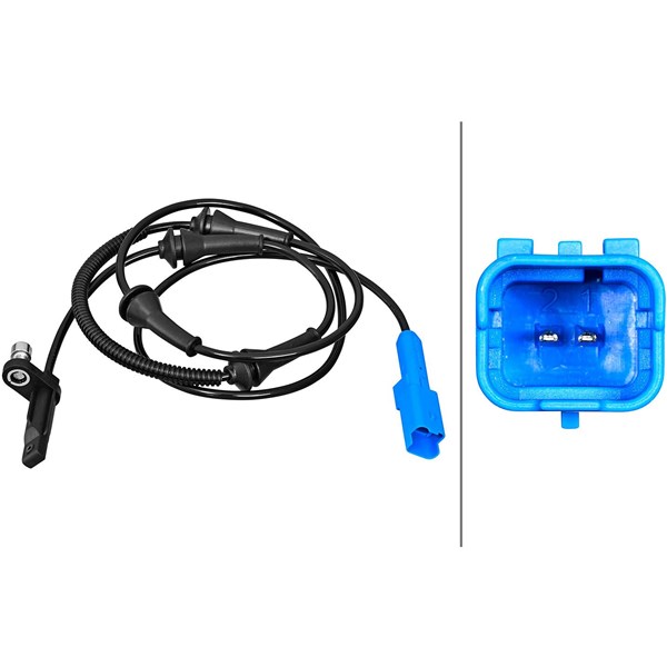 ABS-givare, Sensor, hjulvarvtal, Framaxel Hella 6PU 358 217-071 HELLA