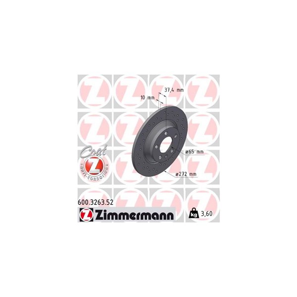 Bromsskiva Solid, Bakaxel Zimmermann 600.3263.52 ZIMMERMANN