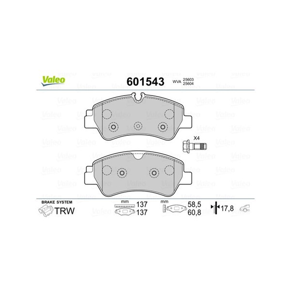 Bromsbeläggsats, Bakaxel Valeo 601543 VALEO