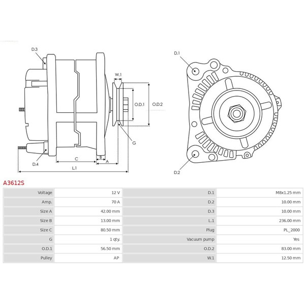 Generator 12V 70A As-pl A3612S AS-PL