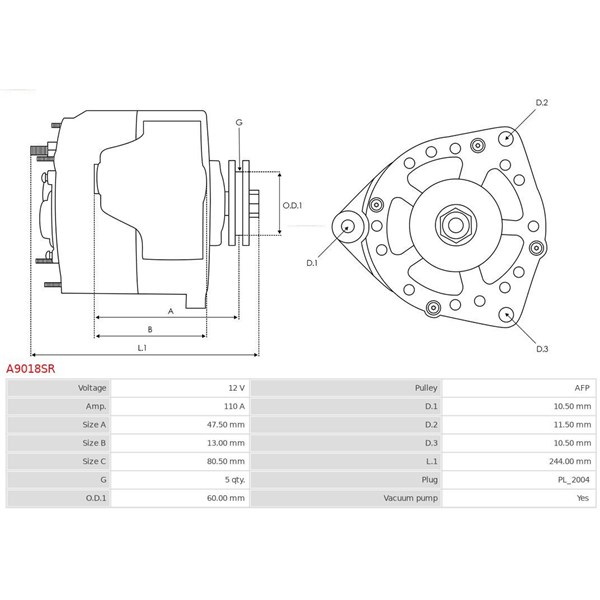 Generator 12V 110A As-pl A9018SR AS-PL