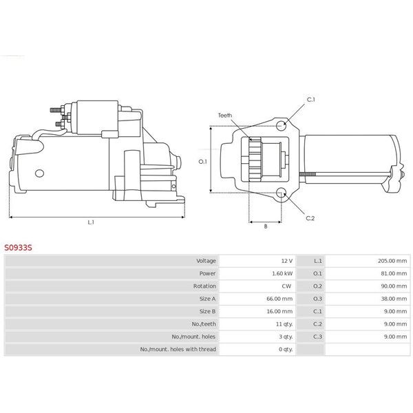 Startmotor 12V As-pl S0933S AS-PL