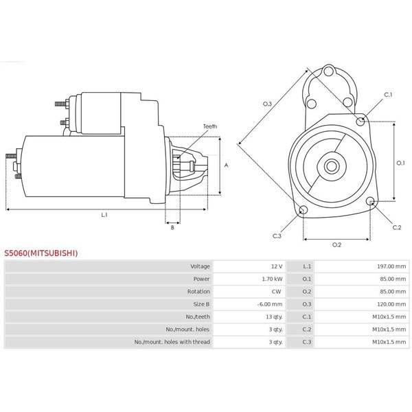 Startmotor 12V As-pl S5060(MITSUBISHI) AS-PL