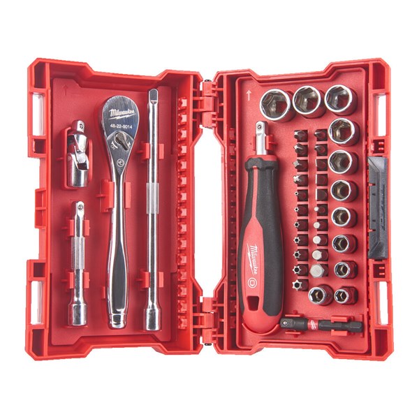 Milwaukee Hylsnyckelsats & Spärrskaft 1/4" 38 Pcs Milwaukee 49324 MILWAUKEE