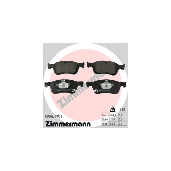 Bromsbeläggsats, Framaxel Zimmermann 26594.175.1 ZIMMERMANN
