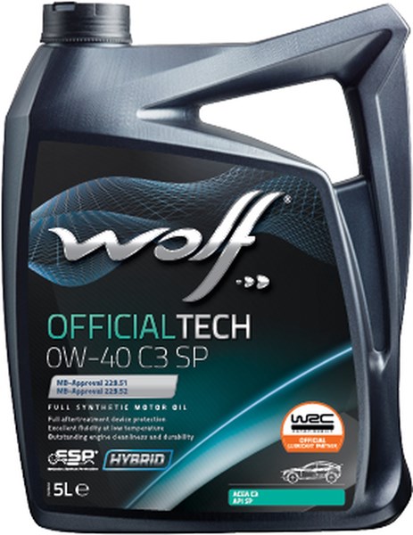 Motorolja WOLF Official Tech 0W-40 C3 SP, 5L WOLF