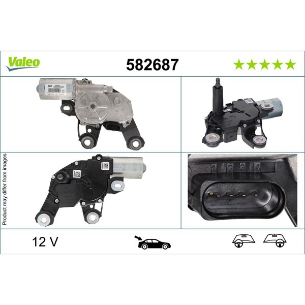 Torkarmotor 12V, Bak Valeo 582687 VALEO