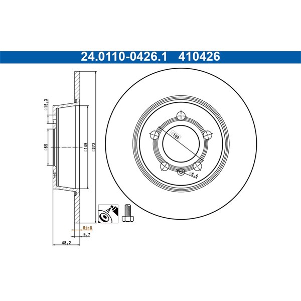 Bromsskiva Solid, Bakaxel Ate 24.0110-0426.1 ATE