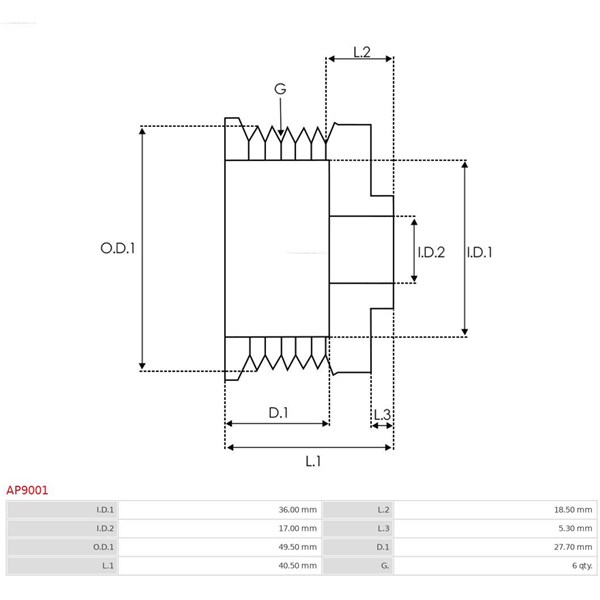 Remskiva, generator As-pl AP9001 AS-PL Remskiva, generator As-pl AP9001 AS-PL