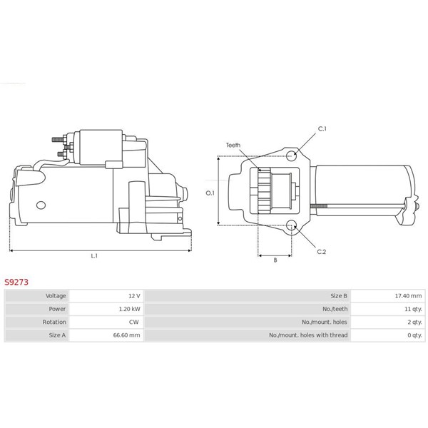 Startmotor 12V As-pl S9273 AS-PL