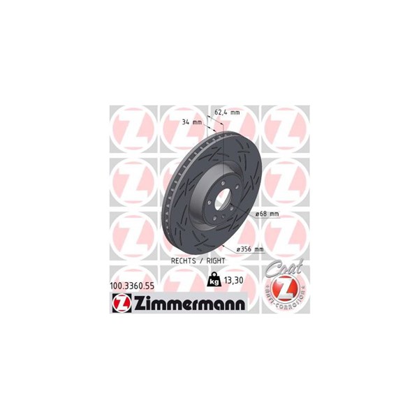 Bromsskiva Ventilerad, Framaxel Zimmermann 100.3360.55 ZIMMERMANN