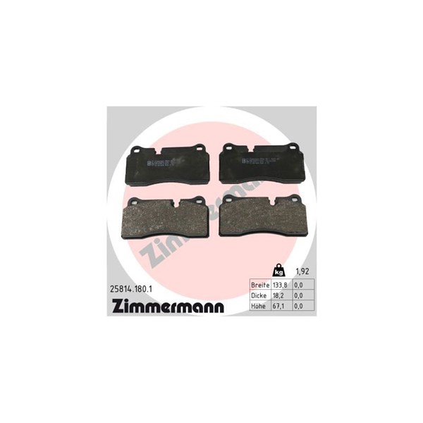 Bromsbeläggsats, Bakaxel Zimmermann 25814.180.1 ZIMMERMANN